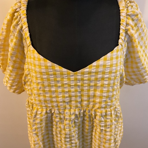 ❤️ Old Navy Yellow Fit & Flare Puff-Sleeve Seersucker All-Day Mini Dress Size L - Picture 5 of 12